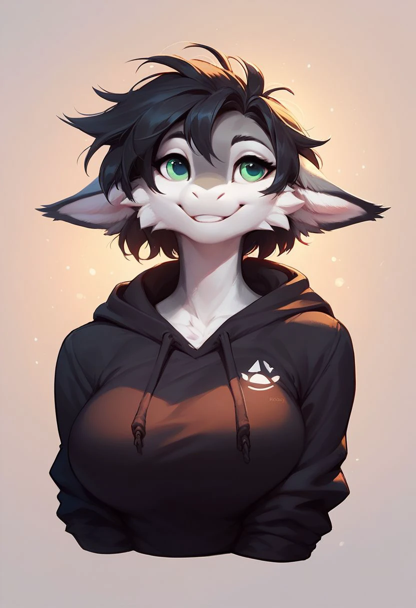 Nina shark, Blue eyes, black fur, fit female, (soft shading), 4K, it's empty here, ((detailed face, detailed)), от zackary911, from Sausch, (for dating:0.5), portrait, upper body, focus on the face, smile, in the bathroom, hair, standing in front of the mirror, looking in the mirror, reflection in the mirror, towel on the waist,