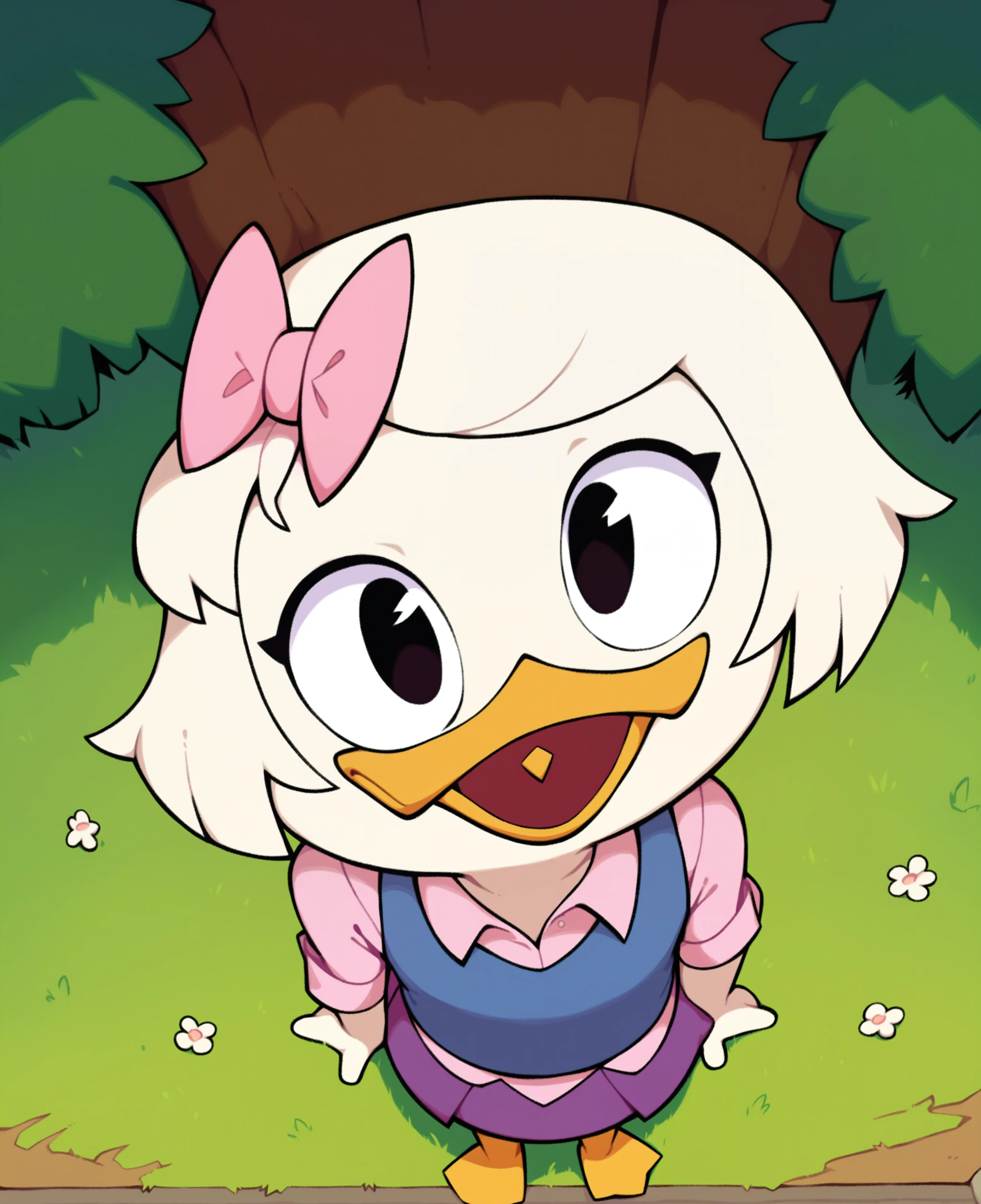 score_9, score_8_up, score_7_up, score_6_up, best quality, highres, source_furry BREAK xeu BREAK
1girl, female, solo, outside, grass, duck, beak, webby vanderquack, young, white skin, white hair, short hair, black eyes, standing, orange legs, gasp, from above, looking at viewer, blue vest, pink dress shirt, purple skirt, pink hair bow <lora:Webby_Vanderquack:1>