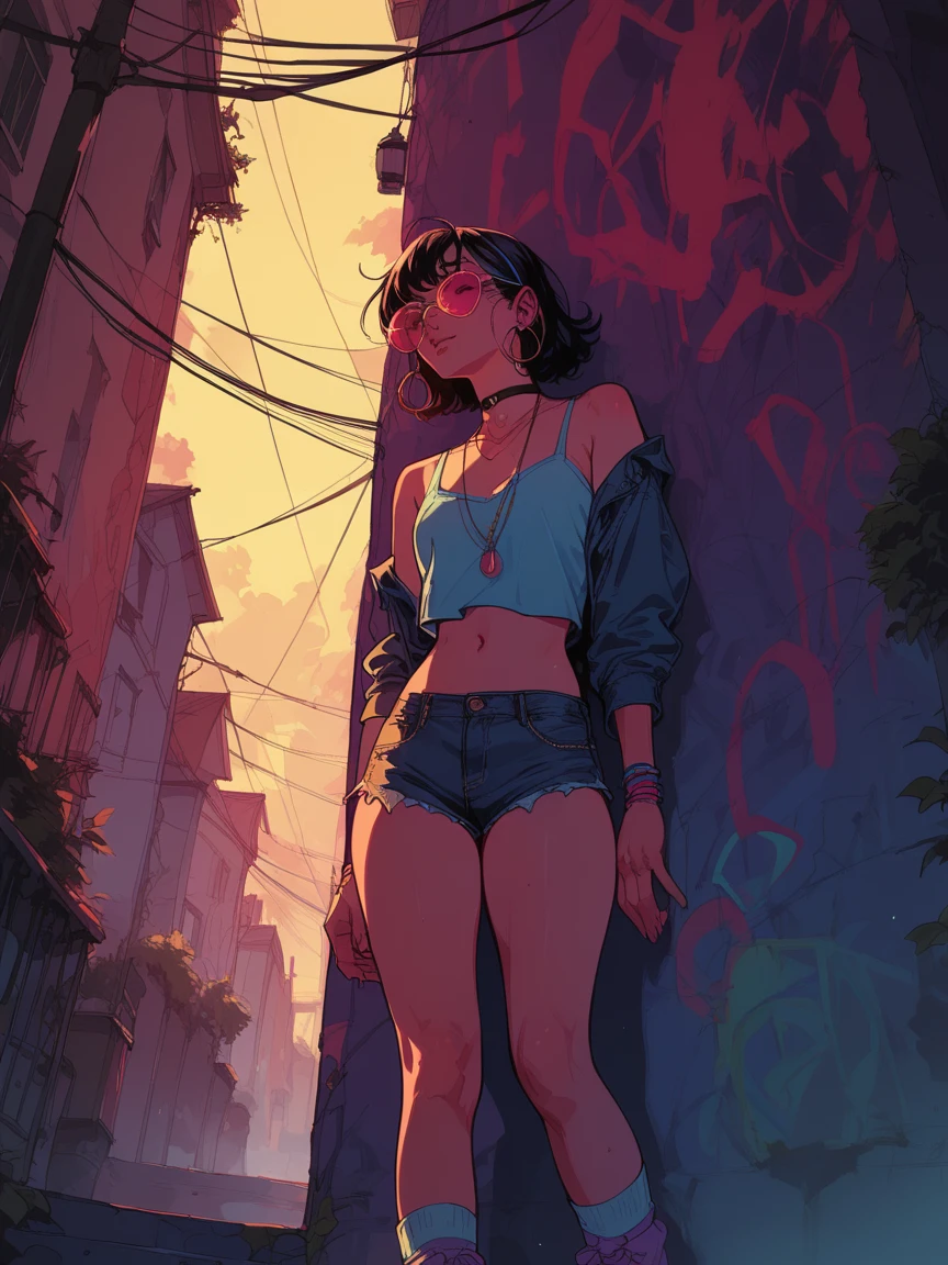 Anime girl standing in the middle of a city street - SeaArt AI