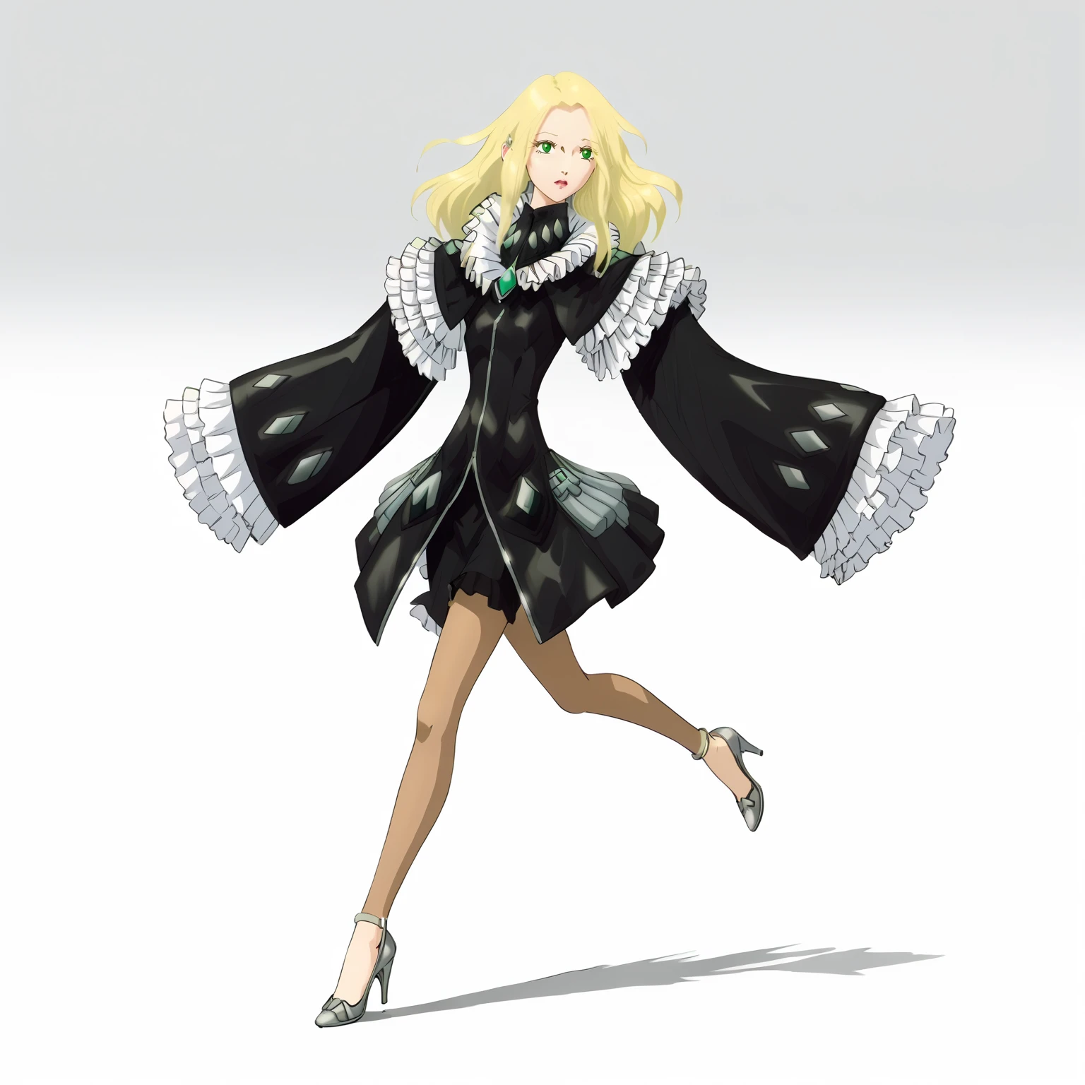 <lora:FatimaPasitheaXLpony002>,
solo,
FatimaPasithea,1girl,blonde hair,long hair,green eyes,
black body suit,black dress,long_sleeves,wide_sleeves,frill sleeve,
brown pantyhose,
high_heels,
full body,running,