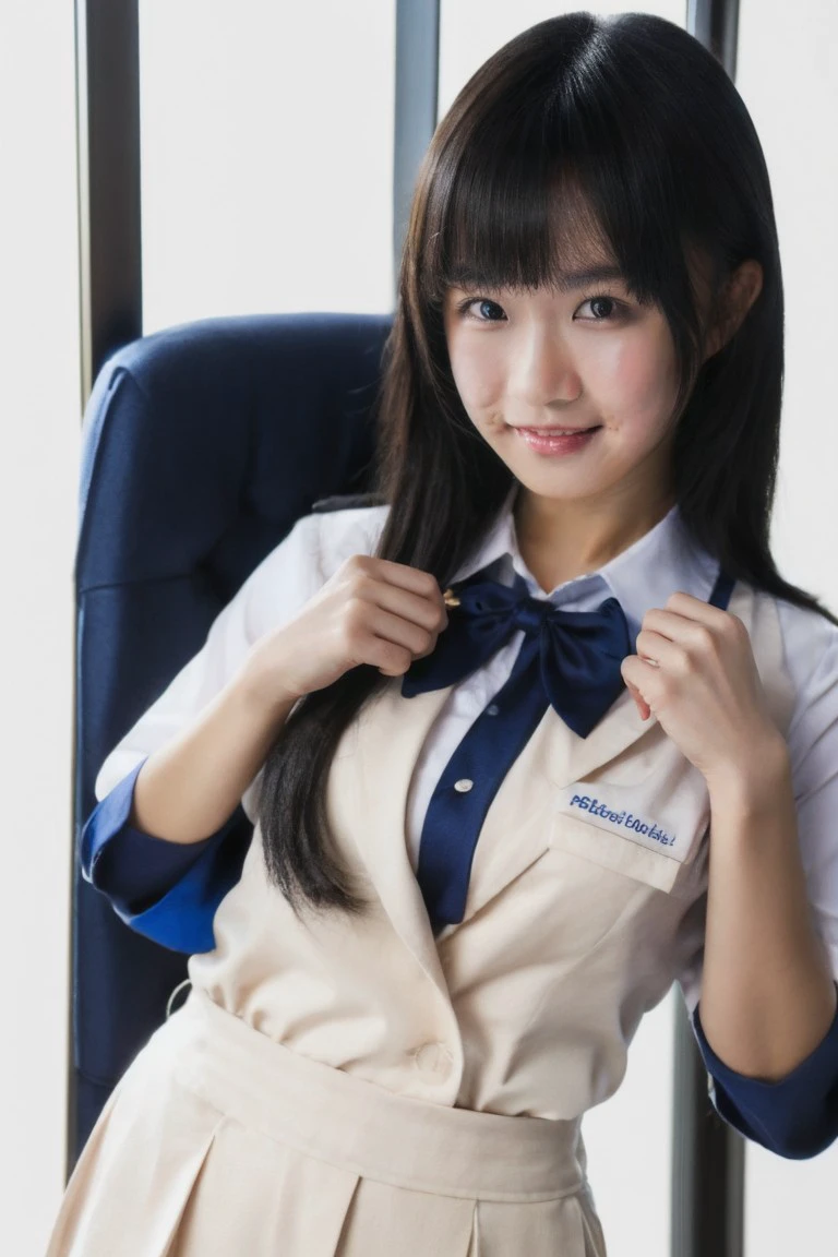 1girl, medium breasts, looking at viewer, realistic, photorealistic, black hair, black eyes, smile, bangs, lips,
hyper detailed, super sharp, crisp, smooth, smooth gradients, depth of field,
(in studio, white background), noble student uniform, bow,
<lora:haruka_momokawa-000006:1>, <lora:breastsizeslideroffset:-0.35>, <lora:skin_slider_v2_1_FACE:0.5>, <lora:add_detail_v5:1>,