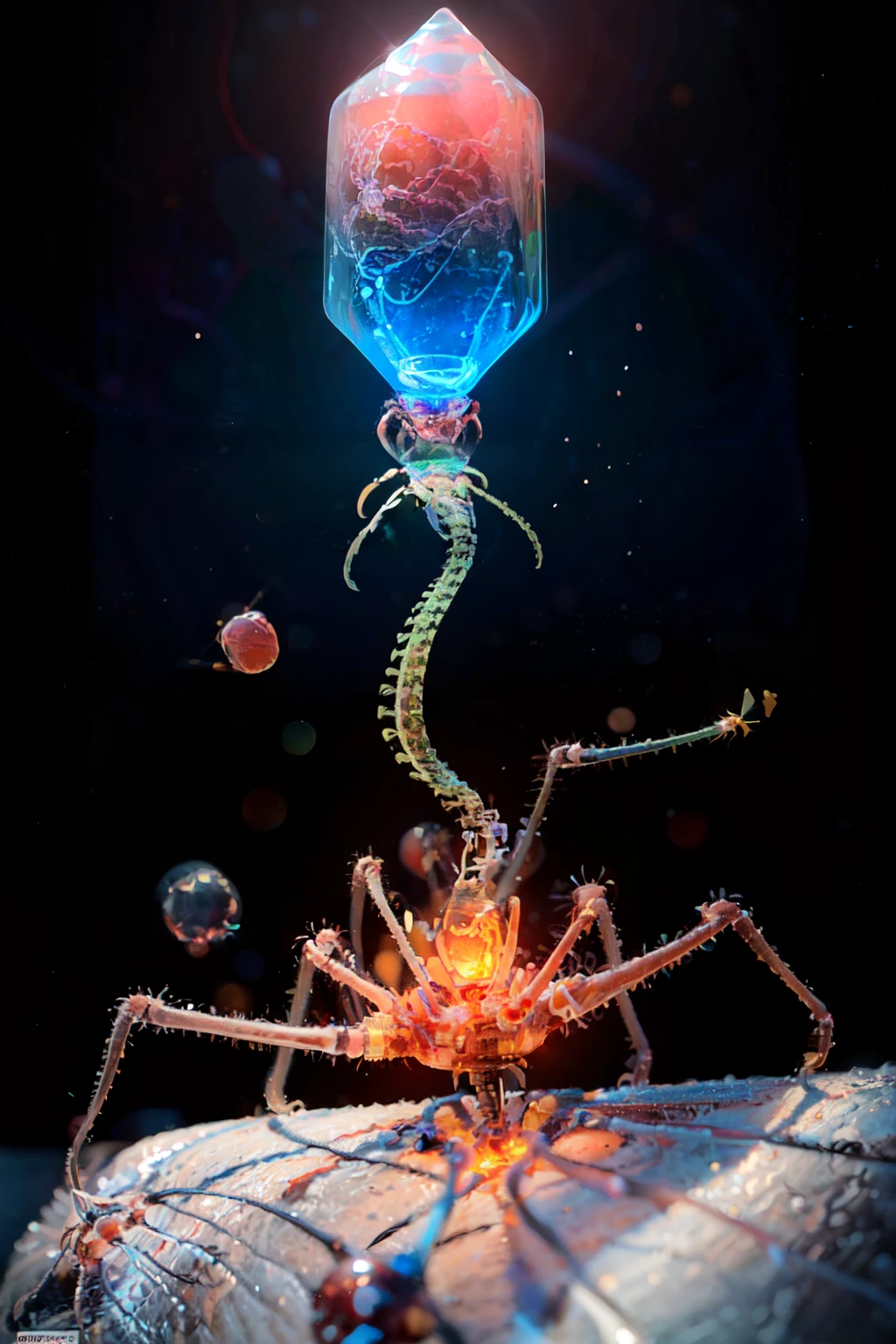 ((masterpiece,best quality)), absurdres,   <lora:Bacteriophage:0.8>,  Bacteriophage, simple background, no humans, black background, skeleton, bone