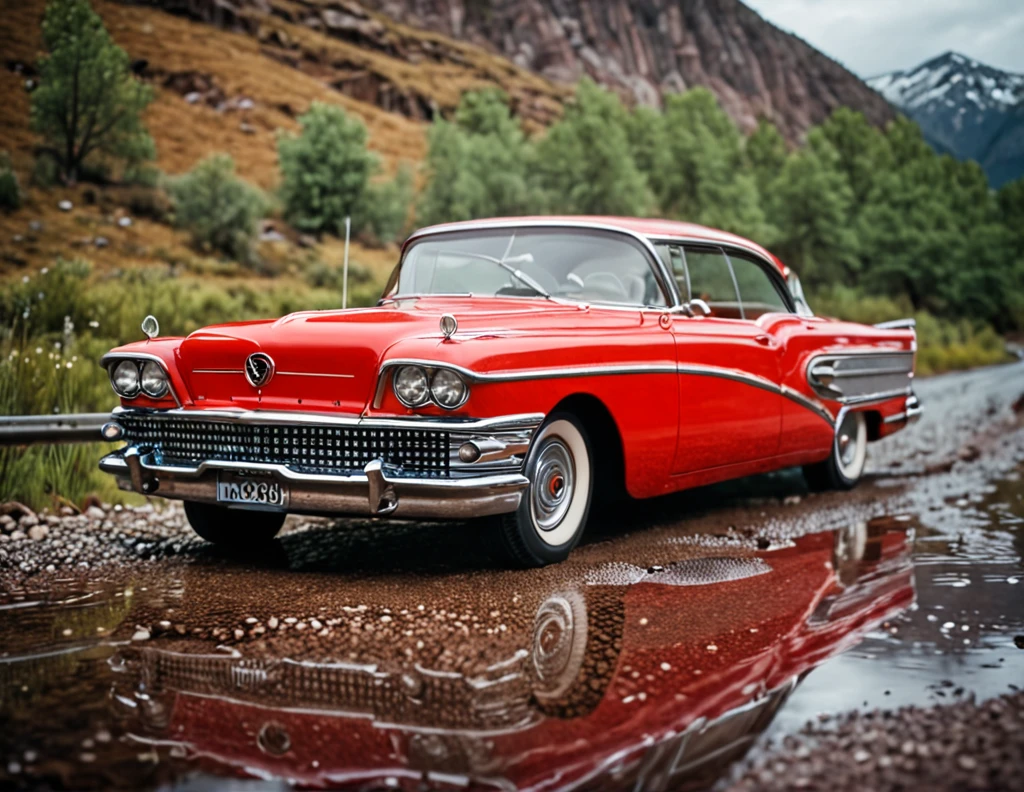 cinematic film still of SB59 red car next to a riff, mountain   <lora:SB59_r2:1>, shallow depth of field, vignette, highly detailed, high budget, bokeh, cinemascope, moody, epic, gorgeous, film grain, grainy