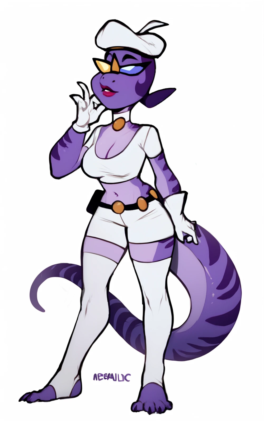 ((made by zackary911:1 art style)), ((adorable cute cat face)), (colors her skin and face purple:1), focus on the female furry cat, perfect EXTRA big natural breasts, perfect curvy hips, perfect big natural butt)), dressed in black erotic lingerie and long stockings, BRIGHT SKIN, PERFECT BODY, PERFECT FACE, BEAUTIFUL SEXY venusbody WOMAN, narrow waist, high and athletic and strong, huge natural breasts, huge natural butt, perfect sexy natural venusbody body, marked muscles, unattainable beauty, narrow waist, perfect hips, marked abs, perfect curves, big thighs, perfect breasts, ((female bald cat face dressed only in a white scientist's lab coat:1)), ((no hair anywhere on her body, no skin, total baldness, baldness:1)), masterpiece, Best quality, purple body and face color, a furry and feminine woman is a cute cat with purple hair, orange cat tongue, no hair anywhere on her body, pink cat nose, bare skin, ((Hourglass figure)), (1.4), full figure, purple nipples, large oval eyes with black sclera and white pupils, orange tongue, ((purple inside her cat ears)), light pink cat nose, black and white eyes, ((long tail of dark purple color)), purple vagina, ((completely smooth face)), ((violet female sphinx cat face)), ((sphynx cat head)), orange cat tongue, adorable face, voluptuous cat woman, ((white scientist lab coat)), furry cat with an happy face expression, ((happy face)), happy face, ((only 2 cat ears Normal purple, no hair on the head:1)), purple nipples, completely, high quality, masterpiece, adorable and sexy, Beautiful adorable Perfect body, violet color of the body and the face, big black eyes with white iris, cat mouth, cat teeth, bald body, on a romantic date, ((made by art style zackary911:1)
