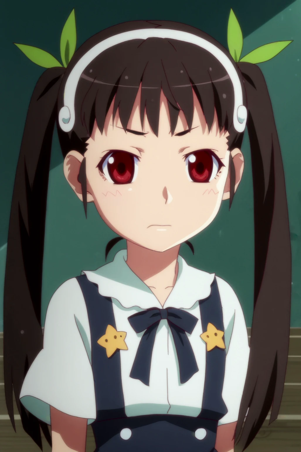 bakemonogatari style, rating_safe, score_10, score_8, sharp, anime screencap, flat colors, flat shadows, hachikuji mayoi <lora:Bakemonogatari-multiple_characters-PDXL:0.8>