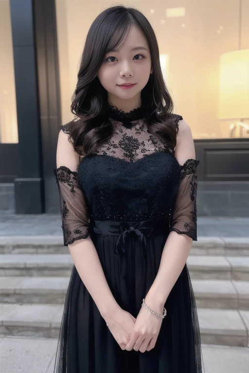 ((Top Quality, 8K, Masterpiece: 1.3)), 1 Girl, Slim Abs Beauty: 1.3, (Casual Hairstyle, Big Dress: 1.1, Super Beautiful Face, Delicate Eyes, Double Eyelids, Smile Black Lace Welcome Back Sandy Beach