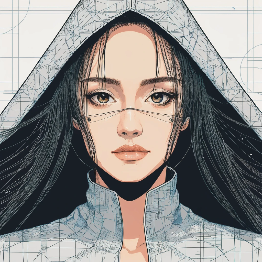 ((90s Anime style illustrattion)) drawing of a face of woman wearing a long matrix coat,2D, olxcke, <lora:olcooke_juggerX_xl_1_st_wocap_merger_97_99_66_028_042_03-olxcke:1>