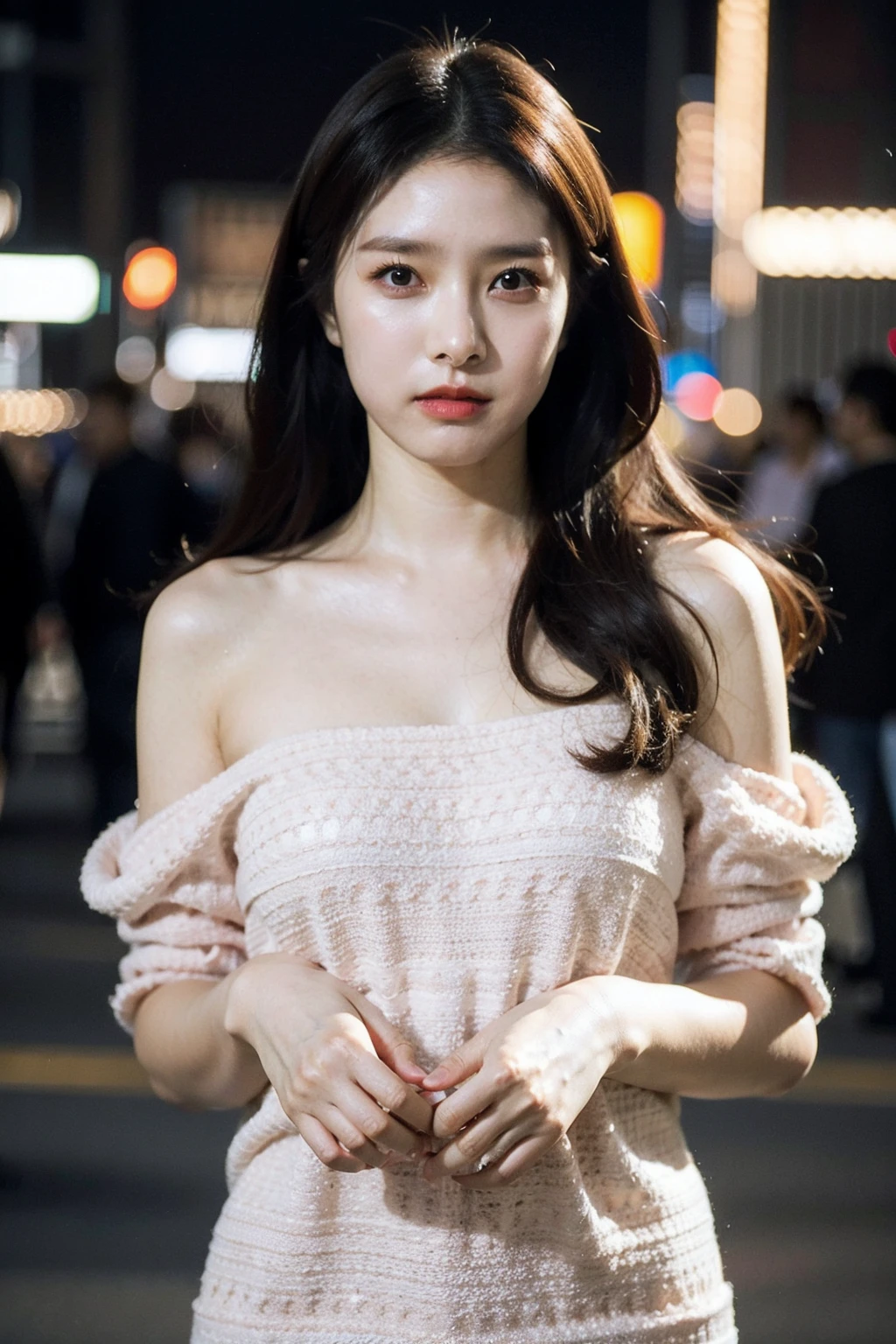 Best quality, masterpiece, ultra high res, (photorealistic), raw photo,1girl, skinny, upper body,solo, realistic, looking at viewer, long hair, bokeh background, city streets,brown eyes, bohemian dress, <lora:makina69_kimsoeun_v1.0:1>