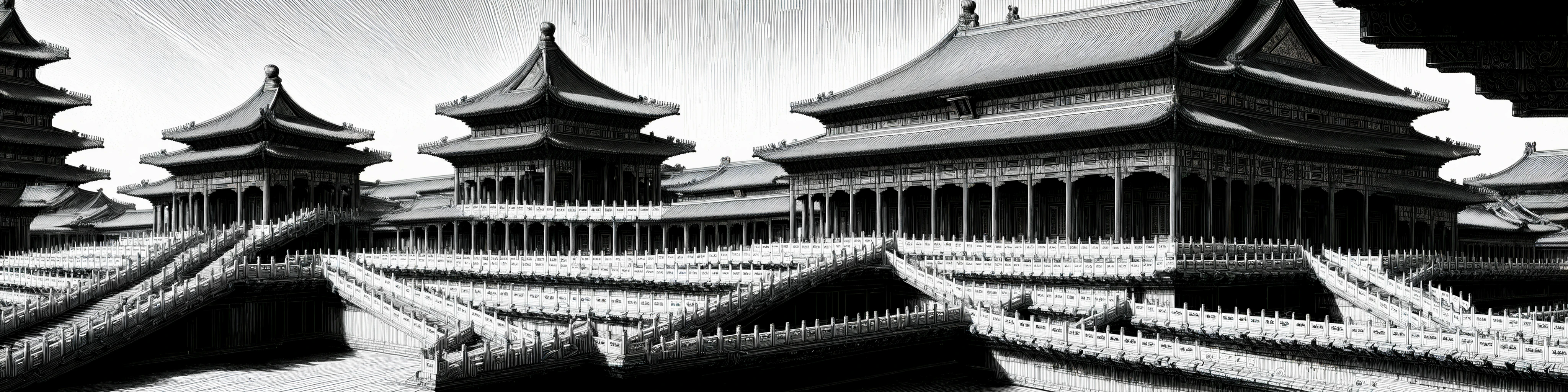 Create a highly detailed,technical drawing of The Palace Museum of China,emphasizing precision and complexity in its design,The view should be panoramic,with focus on structural details and textural elements,masterpiece,high quality,bigc,digital engraving,crazy detail,8k,(cash green),Diagonal lines are highlighted throughout the picture,wide_shot,landscape,Auspicious cloud pattern,<lora:gugong_V0-000004:1>,
