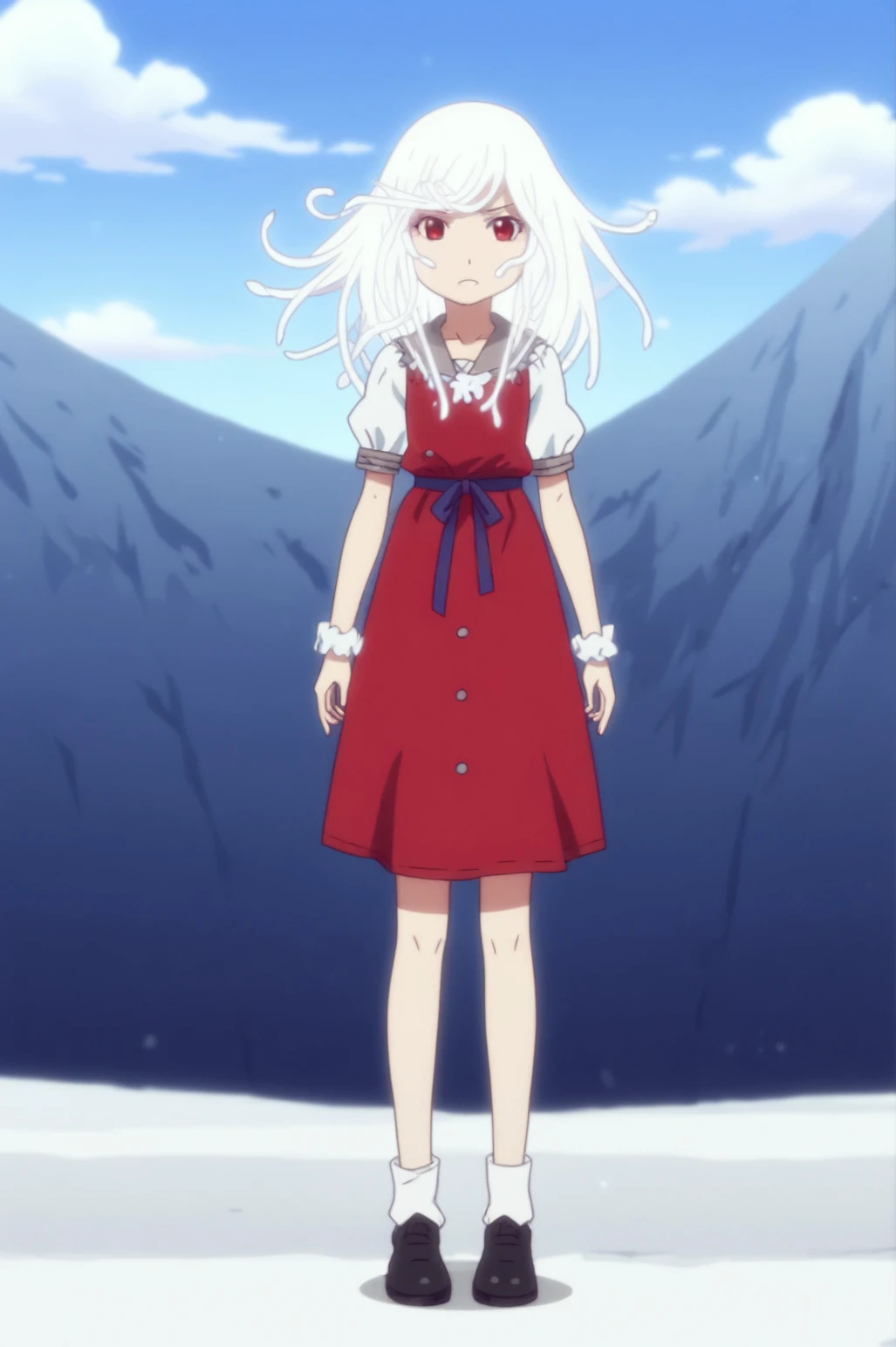 bakemonogatari style, rating_safe, score_10, score_8, sharp, anime screencap, flat colors, flat shadows, snake god <lora:Bakemonogatari-multiple_characters-PDXL:0.8>