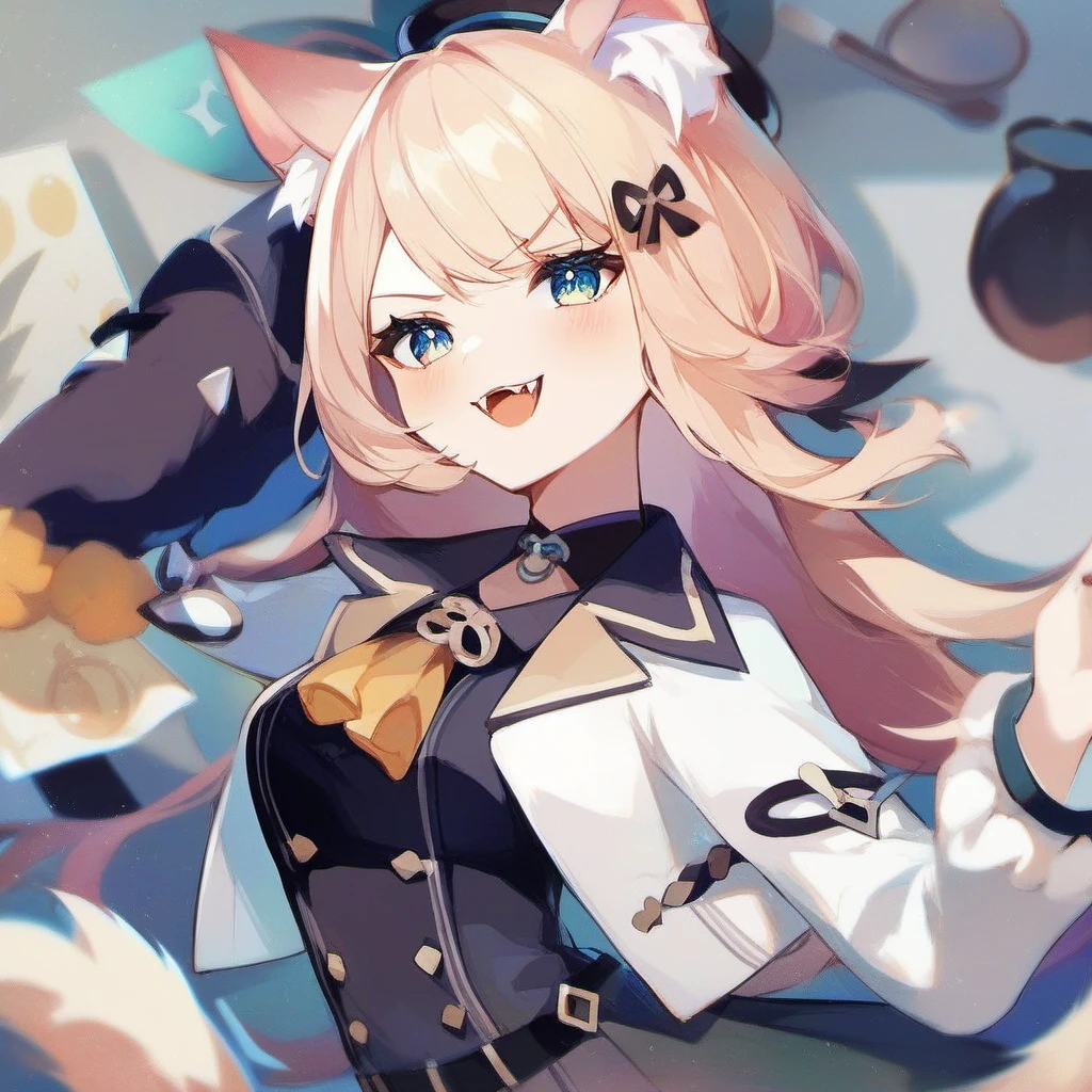 score_9, score_8_up, score_7_up, score_6_up, score_5_up, score_4_up, source_anime, rating_safe, BREAK
cat girl seated in an executive chair ,cat ears, animal ear fluff, fangs, <lora:GenCharPony:1> genchar 1girl