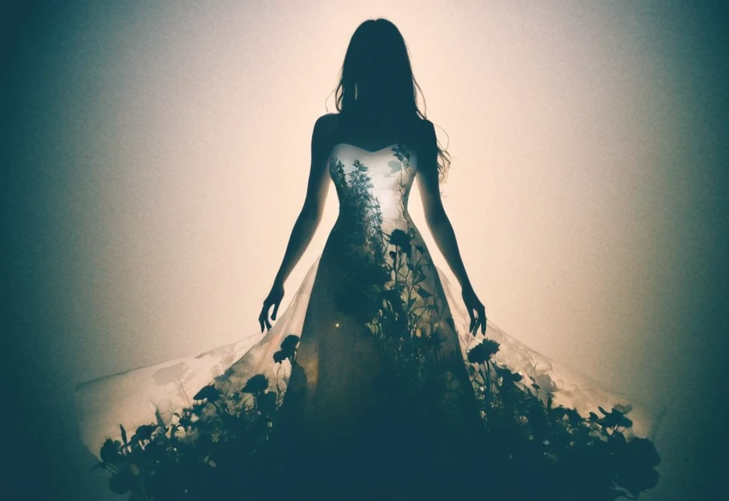 (Double Exposure), photo of a beautiful woman. Flowers are superimposed over her dress . Light and Dark, Beautiful, ethereal, mystical. 
<lora:Double-Exposure-000008:1>