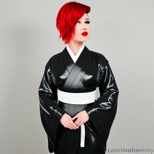 score_9, score_8_up, score_7_up, lineart, lineart art style, Rubber Emilly, Short Hair, Red Hair, wearing a black kimono, eyeshadow, full body shoot, glooves extremely detailed, <lora:geisha:1> <lora:Rubber_Emily:1>