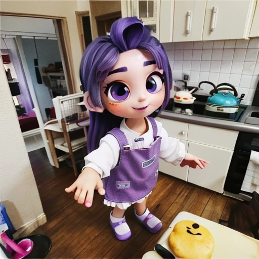 3d,1girl,kitchen, <lora:3d_rendering_catoon:1>,beautiful face,,beautiful eyes,walking,happy,purple hair,cook