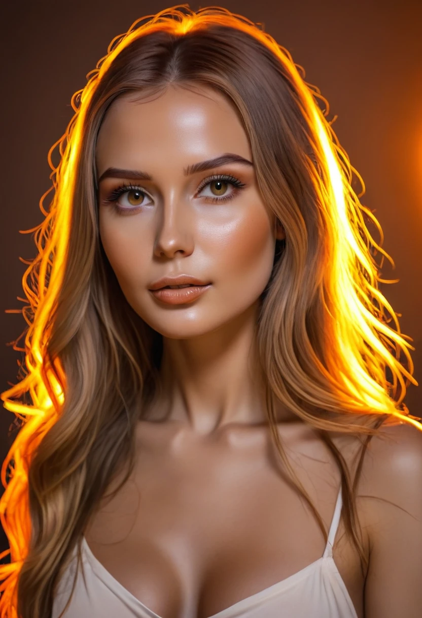beautiful girl, long hair, orange light contour <lora:contour 300:1>