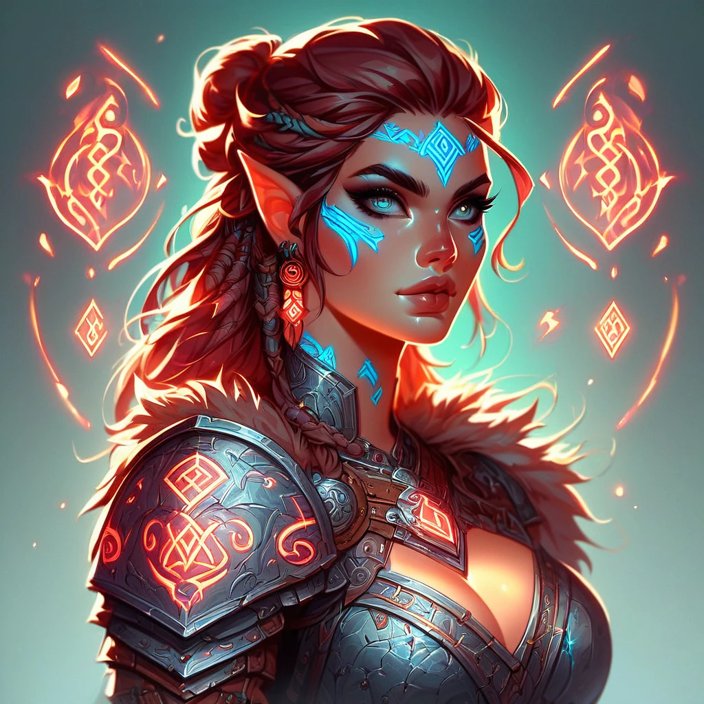score_9, score_8_up, score_7_up, flashfire glowing runes, woman wearing glowing rune armor, glowing rune armor, detailed background, tribal runes, realistic concept art,