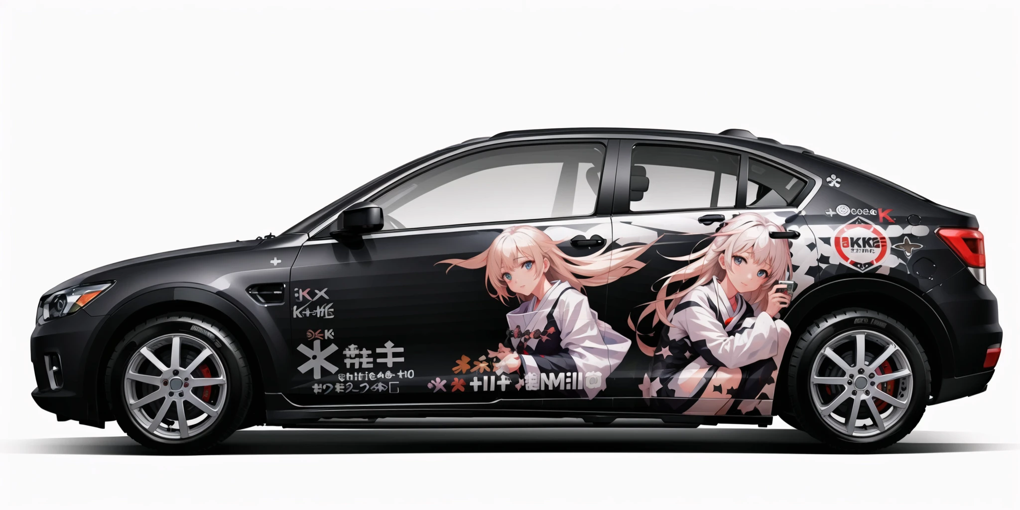 itasha design,(masterpiece:1.2),(best quality:1.2),(1car:1.1),ground vehicle,(sports car:1.3),(vehicle focus:1.2),(white background:2.1),(simple background:1.7),(extremely detailed CG unity 8k wallpaper:1.6),(masterpiece, top quality, best quality:1.5),colorful,1girl,portrait,(delicate eyes and face:1.2),volumatic light,(extreme detailed:1.2),(realistic, photo-realistic:1.27),(CG:1.1),unity,(wallpaper:1.3),colorful,(highest detailed:1.3),(looking at viewer:1.1),solo,(english text:0.3),japanese clothes,close-up,<lora:itashadesign:0.6>,