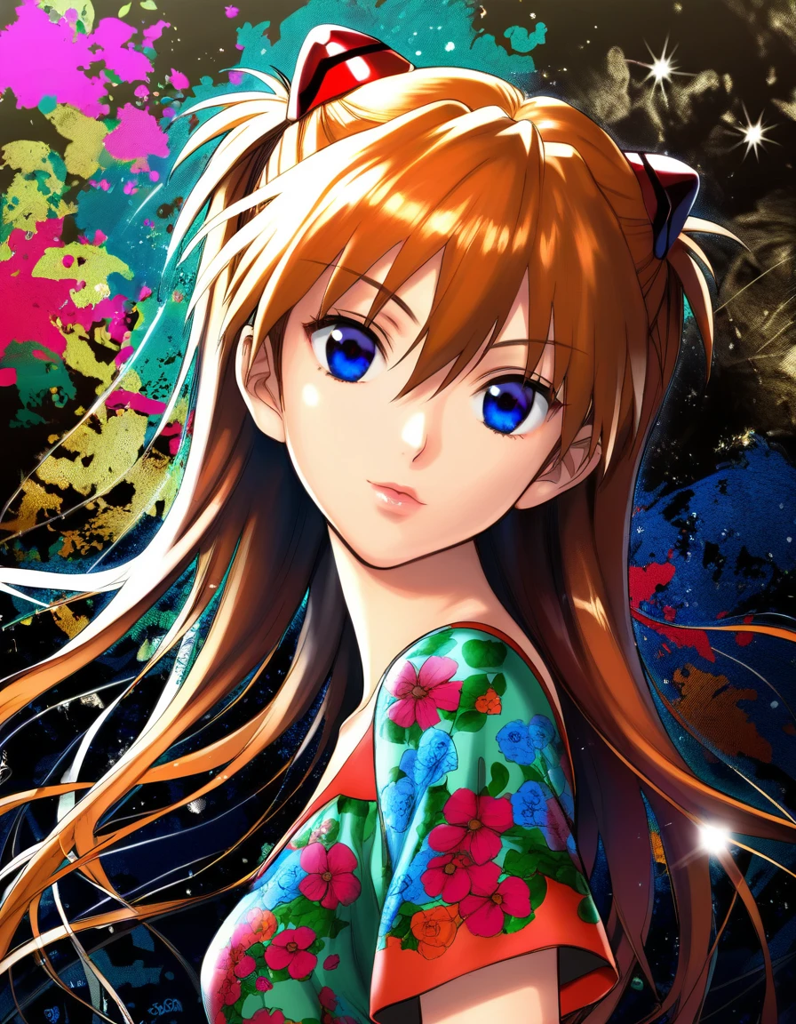 score_9, score_8_up, score_7_up, source anime, rating safe, BREAK 1girl, (souryuu asuka langley, neon genesis evangelion:0.9), lips, detailed beautiful face and eyes, summer dress, short sleeves, flower print, relaxed pose, [newest:mid:0.7], stylish, beautiful, aesthetic, dynamic pose, (from side:0.6), looking at viewer, portrait, close-up, (abstract background, dark background:1.4), highlights, sparkling particles
<lora:rokkaku_pony-v1-000010:0.8>