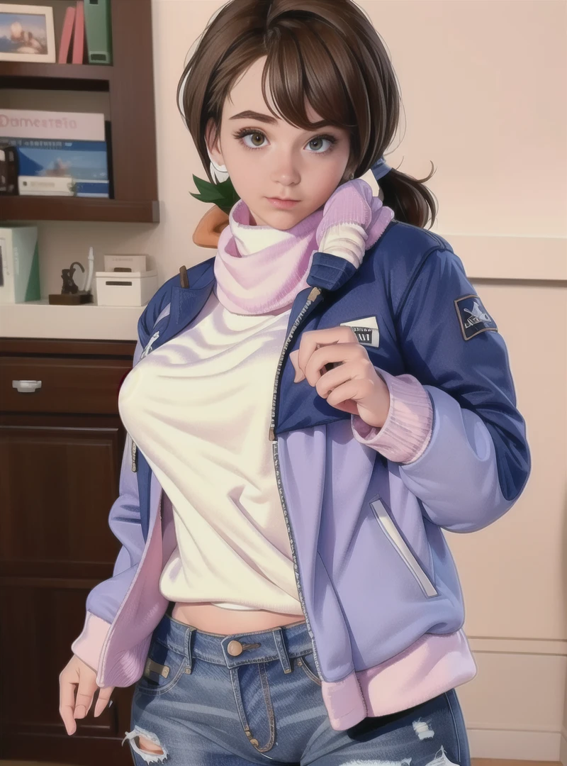 (Jeans, turtleneck, scarf, jacket, standing, upper_body:1.5), <lora:WhitishCherry:1.3> Chubby WhitishCherry, (best quality, masterpiece:1.2), photorealistic, ultra high res, intricate detail, Exquisite details and textures