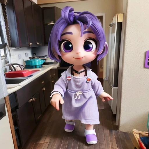 3d,1girl,kitchen, <lora:3d_rendering_catoon:1>,beautiful face,,beautiful eyes,walking,happy,purple hair,cook