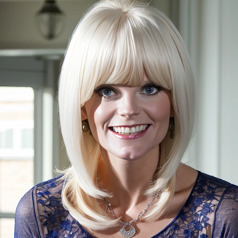 ((head shot of Carol Wayne)), <lora:Carol_Wayne_V1:1>, bleach blonde hair, smile, (dark blue Long Sleeve Lace blouse}, <lora:breastsizeslider:-1.5>, (medium natural breasts:1.5), <lora:PerfectFullBreasts-fCV3.5:1>, (very skinny arms:1.6), necklace, earrings, bracelets, (coral pink lipstick:1.6),
(head shot:1.6) at eye level from in front on Lumix GH5, bright natural lighting, bright side lighting, bright front lighting