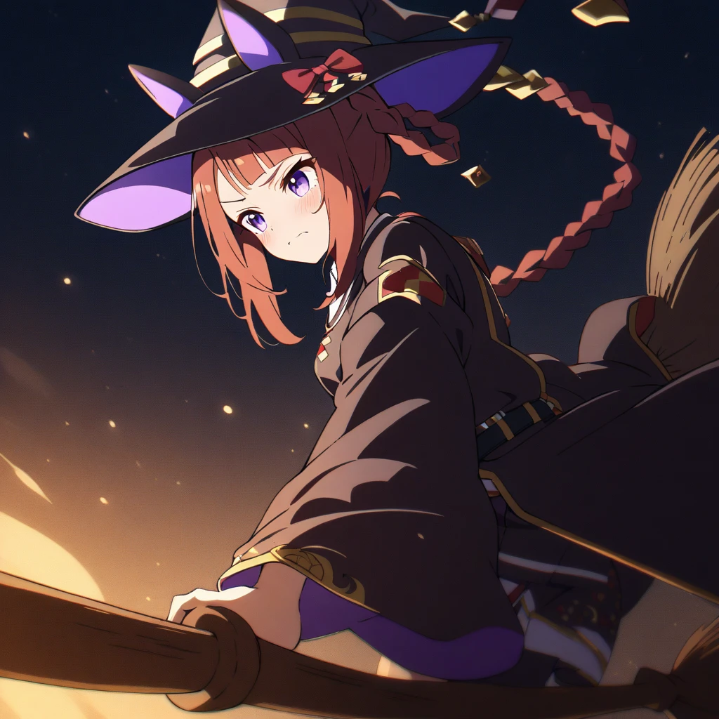 1girl, sweep tosho \(umamusume\), night sky, broom riding,
masterpiece, best quality,highres, 4k, 8k, intricate detail, cinematic lighting, amazing quality, amazing shading, soft lighting, Detailed Illustration, anime style, wallpaper , <lora:broom_riding_v2:0.9>