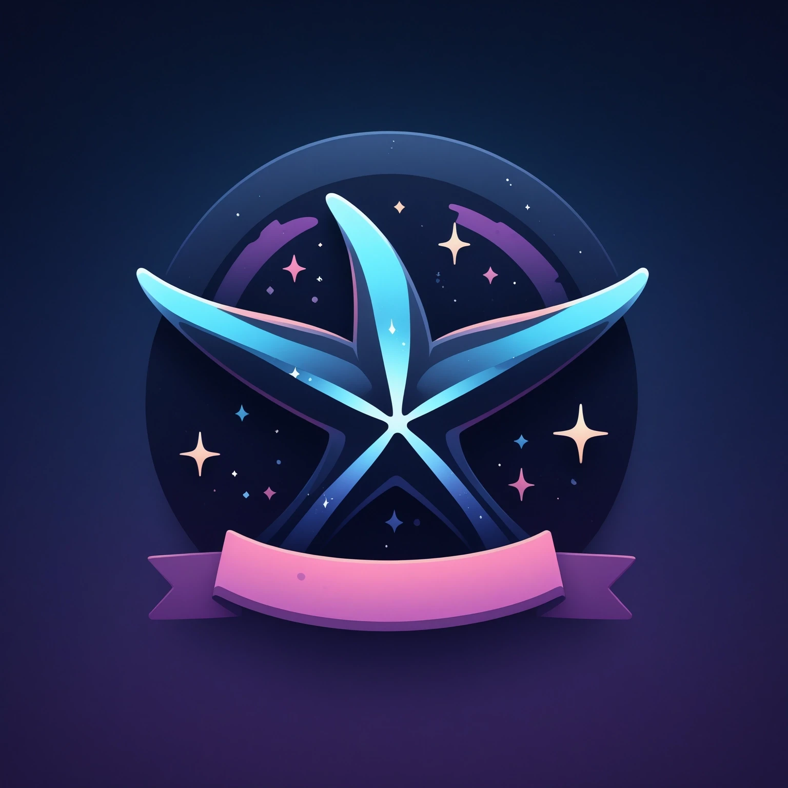 ribbon logo, animal, (starfish:1.05), solo, portrait, abstract animal, gradient background, sparkle, masterpiece, best quality, highly aesthetic