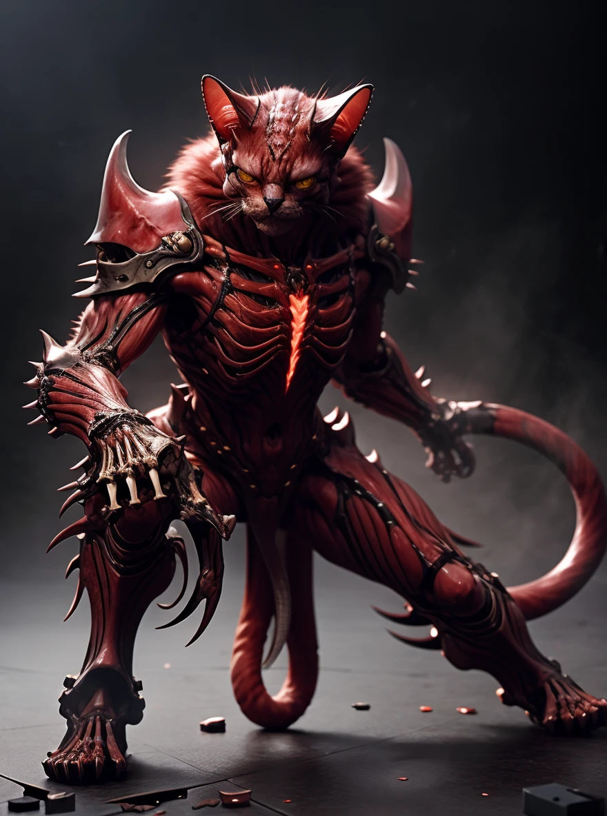 Masterpiece, Best Quality, (photorealistic:1.4), Cat Fighter, Morphing skulls, Fleshy skeletal, highly detailed saturated, Savage, Armor, Evil Cat <lora:BWarrior:0.8>