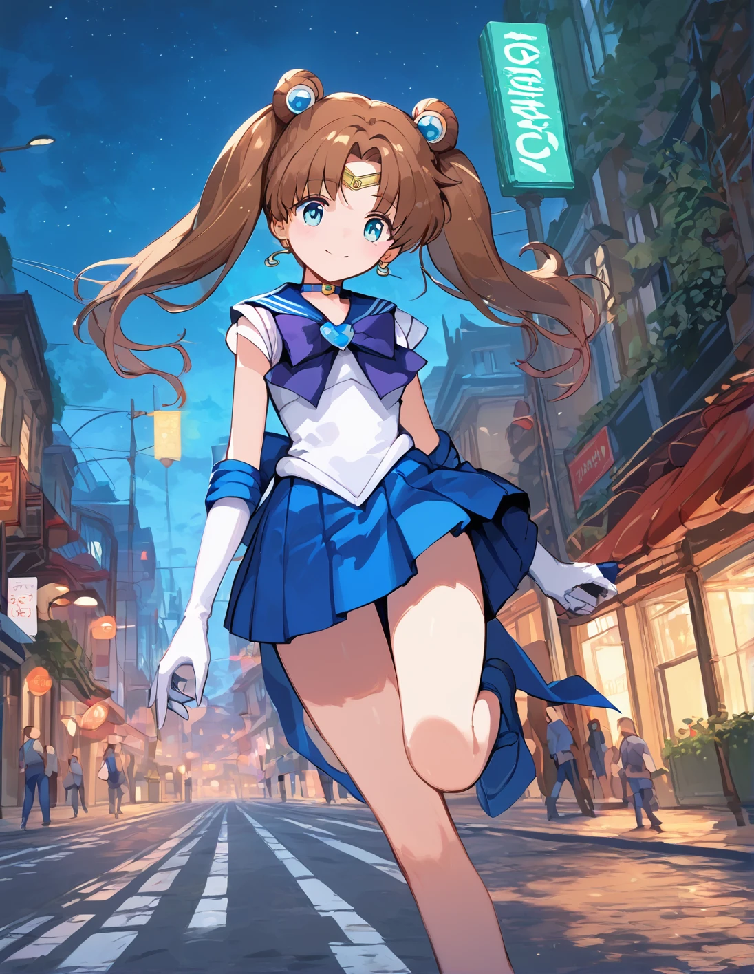 score_9, score_8_up, score_7_up, best quality, masterpiece, 4k, uncensored, prefect lighting, rating_explicit, very aesthetic, anime ,absurdres ,zPDXL, zPDXLpg, 1girl, solo, brown hair,twintails,<lora:sdxl-lyco-sailor_senshi_uniform-ponyDiffusionV6XL-v1:1>, sailor_senshi_uniform,circlet,choker, white long gloves , miniskirt, smile
BREAK on street, outdoors, city,