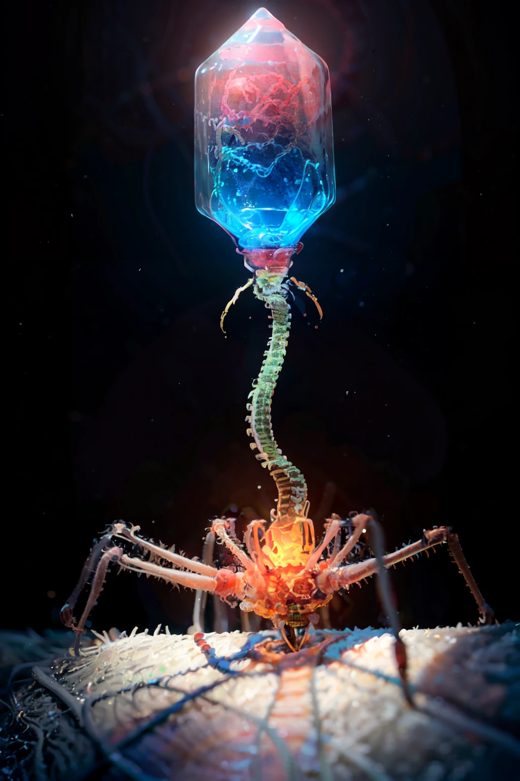 ((masterpiece,best quality)), absurdres,   <lora:Bacteriophage:0.8>,  Bacteriophage, simple background, no humans, black background, skeleton, bone