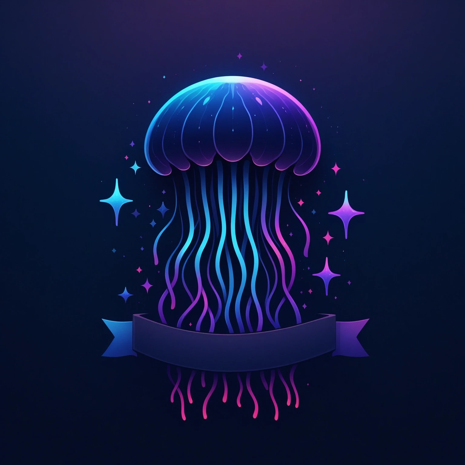 ribbon logo, animal, solo, tentacles, jellyfish, abstract animal, gradient background, sparkle, masterpiece, best quality, highly aesthetic