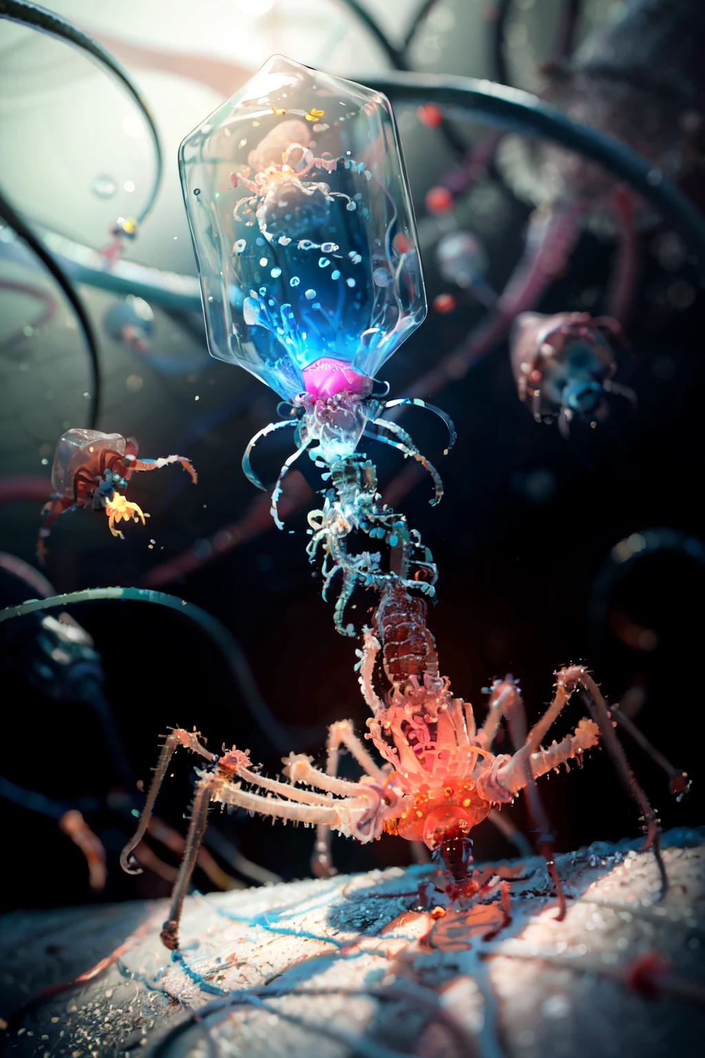 ((masterpiece,best quality)), absurdres,   <lora:Bacteriophage:0.8>,  Bacteriophage, blurry, no humans, skeleton, jellyfish