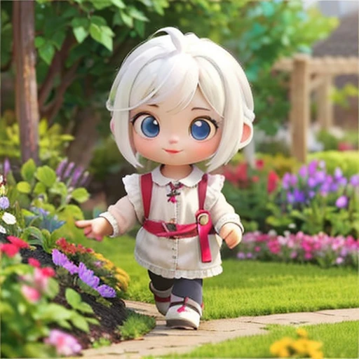 3d,1girl,garden, <lora:3d_rendering_catoon:1>,beautiful face,,beautiful eyes,walking,happy,white hair,