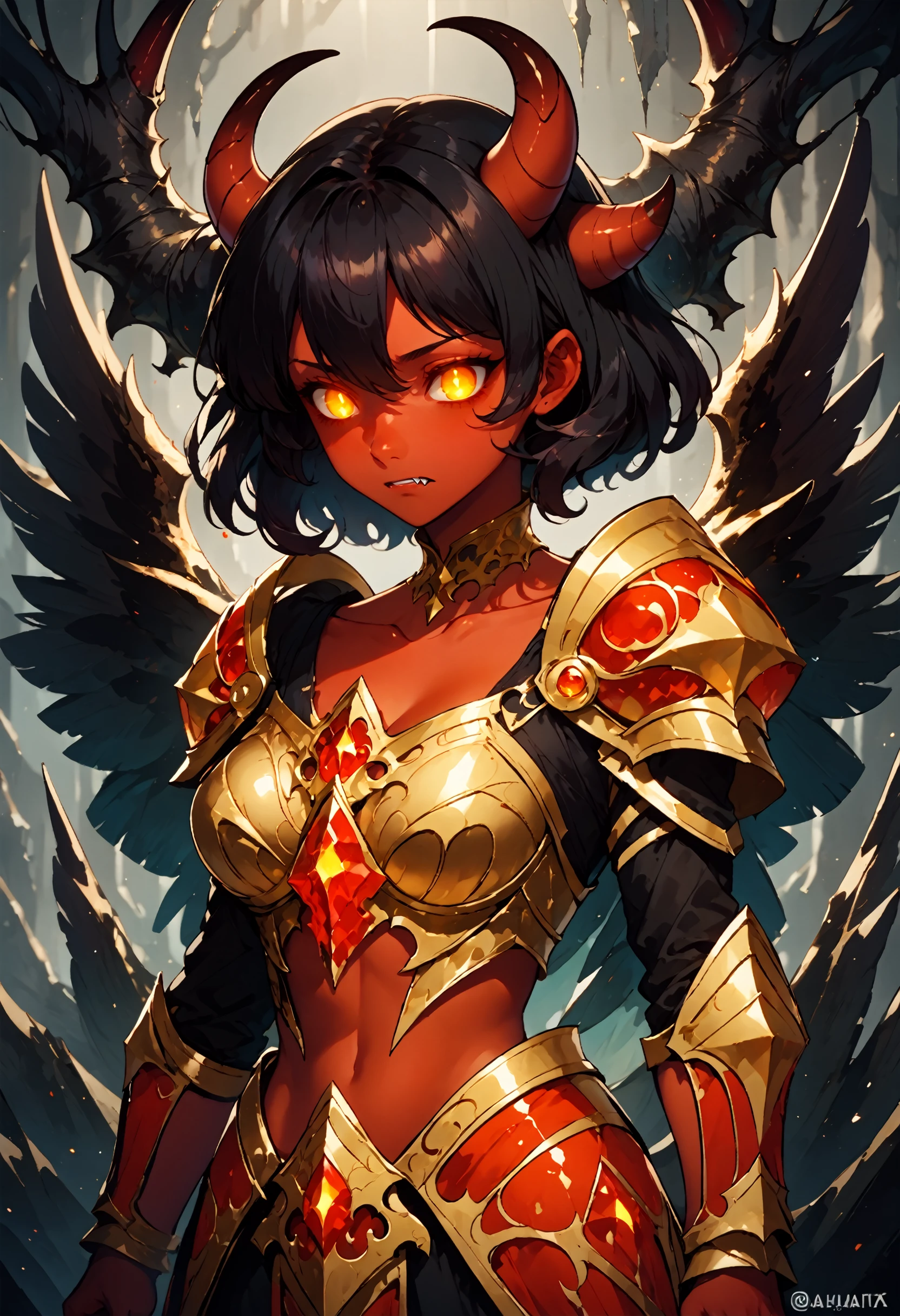 score_9, score_8_up, score_7_up, BREAK  
 1girl, dreamwave, cowboy shot, (cosmos:1.5), (dark matter:1.25), (grim:1.2), pegasus wings, breasts, monster, simple background, red skin, third eye, colored skin, personification, no humans, blue skin, teeth, medium breasts, grey background, armor, fang, hazaiut, glowing eyes, claws, glowing, wings, bald, colored sclera, collarbone, horns, black hair, gold armor, gamilas, no eyes, beast spear
 <lora:Dreamwave DoRA PDXL:1>