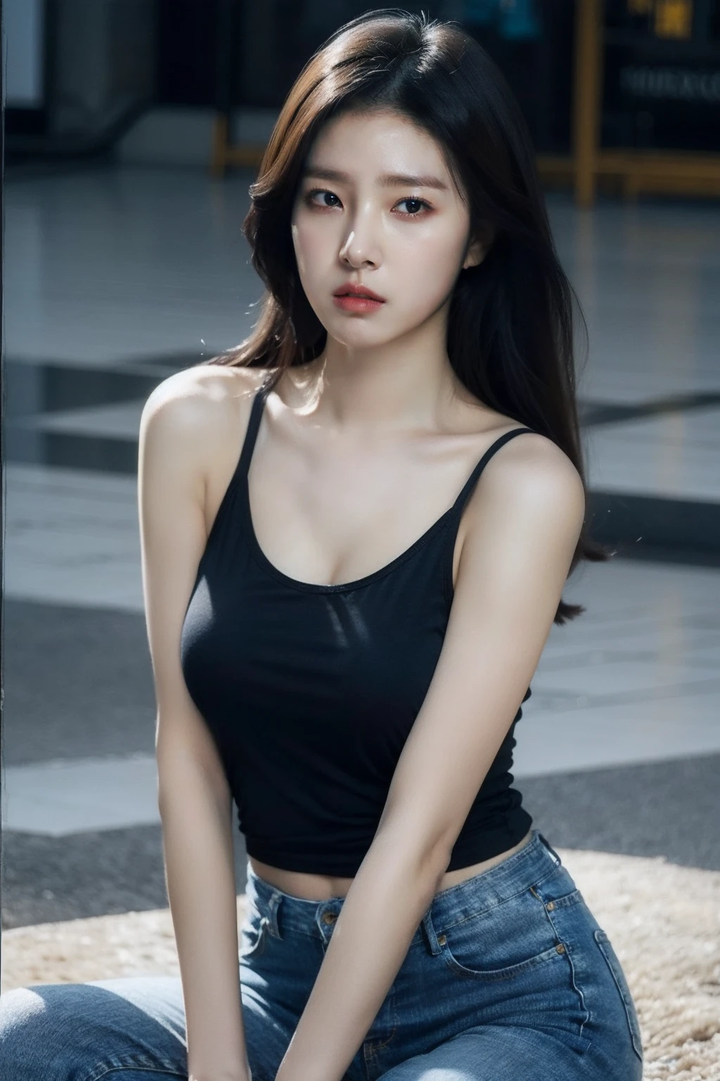 (realistic), (hyperrealism),best quality, masterpiece,ultra high res, (photorealistic:1.4),1girl,(looking at viewer:1.2),1girl, solo, realistic, looking at viewer, parted lips, short jeans, tanktop,
, <lora:makina69_kimsoeun_v1.0:1>