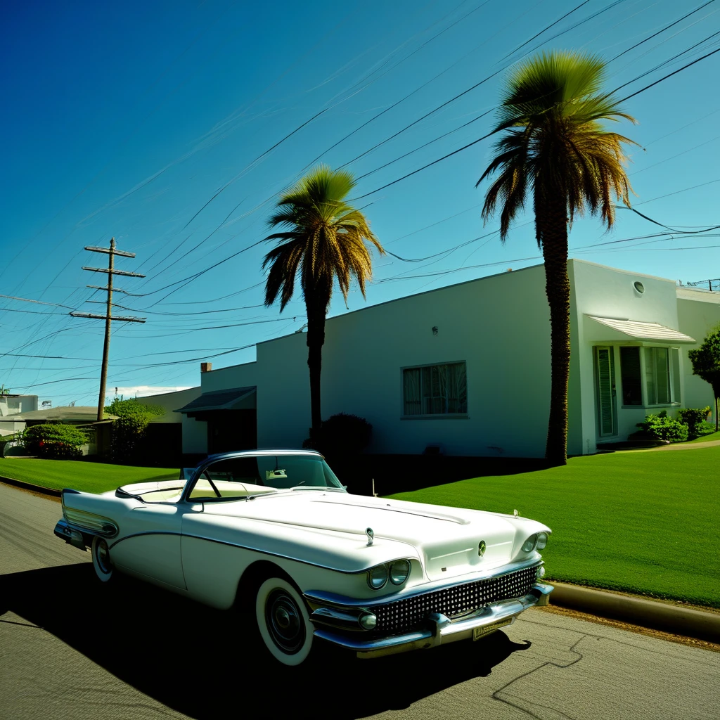 grass, day, palm tree, sb59, sports car, short hair, window, power lines, shadow, tire, white hair
