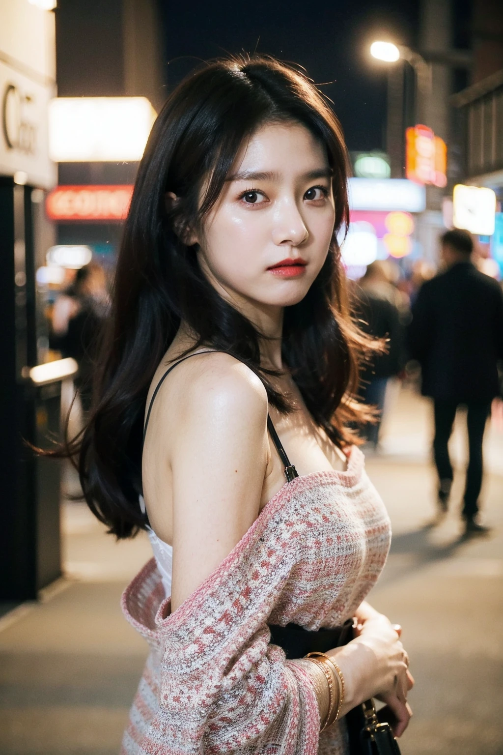 Best quality, masterpiece, ultra high res, (photorealistic), raw photo,1girl, skinny, upper body,solo, realistic, looking at viewer, long hair, bokeh background, city streets,brown eyes, bohemian dress, <lora:makina69_kimsoeun_v1.0:1>