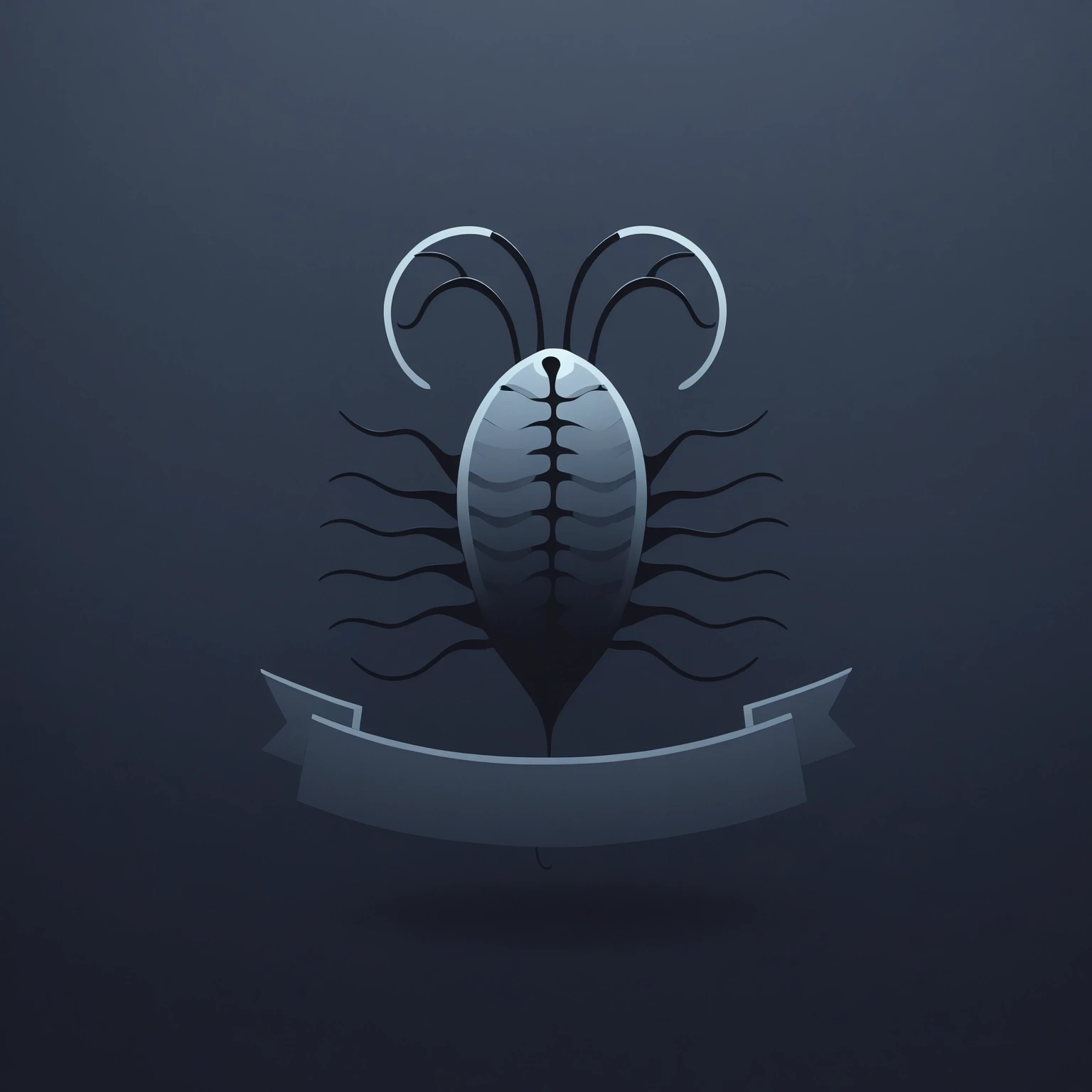 ribbon logo, a tiny flea with jumping ability, small size, parasitic nature, blood-sucking, itchy, flea focus, full body, monochrome, gradient background, gothic, masterpiece, best quality, highly aesthetic