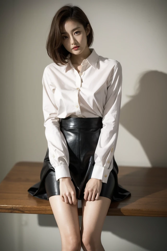 1girl,solo,skirt,shirt,brown hair,white shirt,black skirt,looking at viewer,short hair,feet out of frame,brown eyes,sleeves rolled up,
best quality,masterpiece,illustration,Amazing,finely detail,masterpiece,official art,incredibly absurdres,huge filesize,ultra-detailed,highres,extremely detailed,realistic,blurry background,,<lora:Kang Sora_20240509081436:0.8>