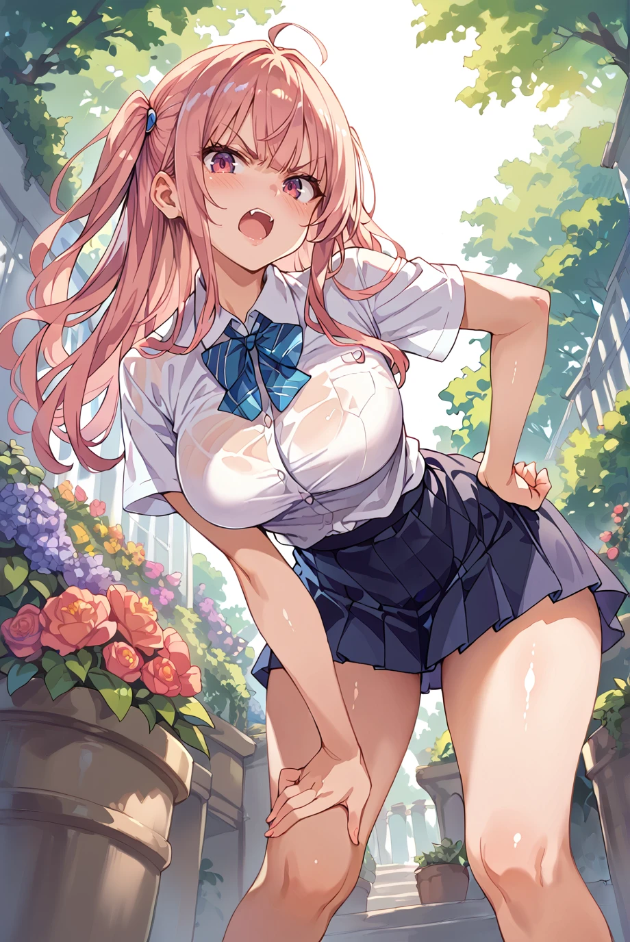 (8K、Highest image quality、highest quality、masterpiece)、detailed face、((1 ))、braid hair、long hair、blunt bangs、red eyes、evil smile、((grin))、((small breasts))、((see through Colored camisole))、red school bag,minimum skirt、((black pleated skirt))、((micro skirt lift)、cowboy shot、((street background)),((see through)),((nipples)),((nipples visible)),((squatting)),((spread legs)),((wet)),((show off inside skirt)),(cameltoe),(((loli))),(li girl),ssy juice,hand to penis,grab the penis,hand to penis,touch the penis,tekoki,Exposure,pussy juice,wet pussy,cum,penis into mouth,kiss to the penis,Licking penis,mmf Double Handjob,cum,semen,sperm,bukkake,cum on face,((penis ejaculates semen)),(((ejaculates semen))),day time,city,crowded street,school backpack,(((cumming on face))),((cum on face))