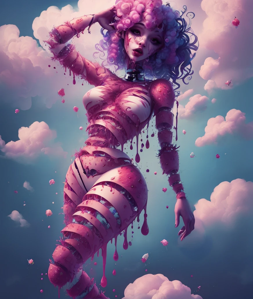 <lora:Candy gore:1> cndyg0re, gore, goo, sliced limbs, woman, wavy hair. severed head, cotton candy clouds, candy cane, strawberries, high quality, high resolution, hd wallpaper, detailed background, best quality,4k,8k,highres,masterpiece),HDR,