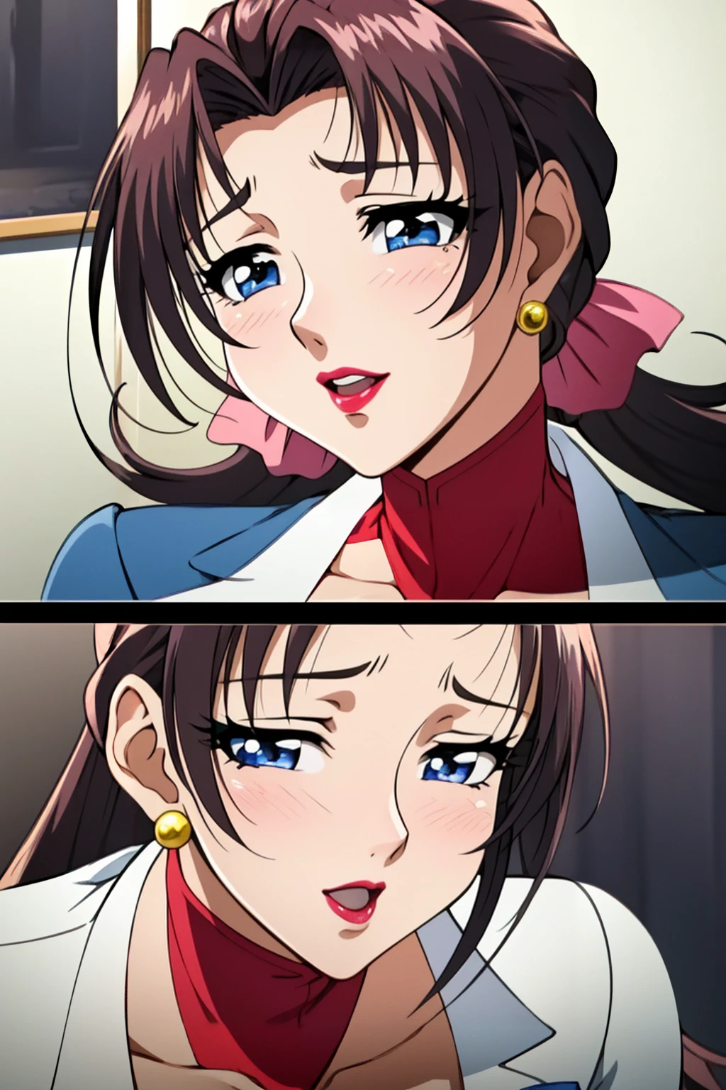 <lora:OVA_Sayoko Saeki:0.8>,OVA_Sayoko Saeki,mature female,lipstick,makeup,blush,slums,Lying on the side, pretending to laugh uncontrollably,upper_body,, 8k, best quality, masterpiece, rule of thirds, superb, high resolution, sharp focus, extremely detailed description, professional, gorgeous and intricate details,