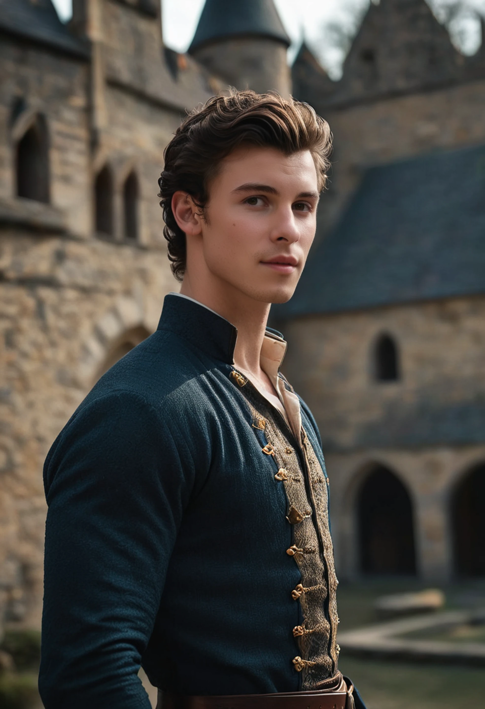 <lora:shawn_mendes_v1_sdxl_1600_lora_f32:1>,, cinematic film still Shawn mendes, royalty, medieval castle, dynamic pose . shallow depth of field, vignette, highly detailed, high budget, bokeh, cinemascope, moody, epic, gorgeous, film grain, grainy