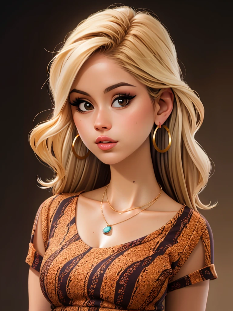 Realistic photo of a beautiful 3r1nm0 woman, 1girl, solo, long hair, looking at viewer, blonde hair, jewelry, multicolored hair, earrings, necklace, lips, makeup, animal print, hoop earrings, realistic, leopard print, soft lighting, professional Photography, Photorealistic, detailed, RAW, analog, sharp focus, 8k, HD, DSLR, high quality, Fujifilm XT3, film grain, award winning, masterpiece<lora:3r1nm0:1.0>