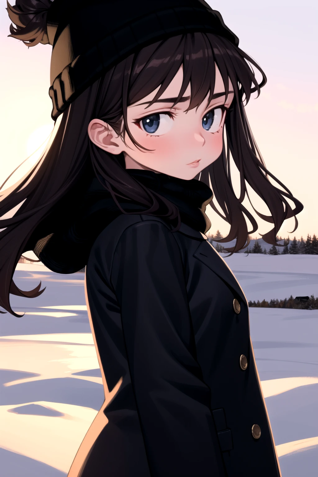 <lora:elisia_valfelto_v0.7:1>
1girl, elisia valfelto, upper body, from side, looking to the side, looking at viewer,
sunset, wind, snowing, beanie, scarf,, masterpiece, best quality, highly detailed
