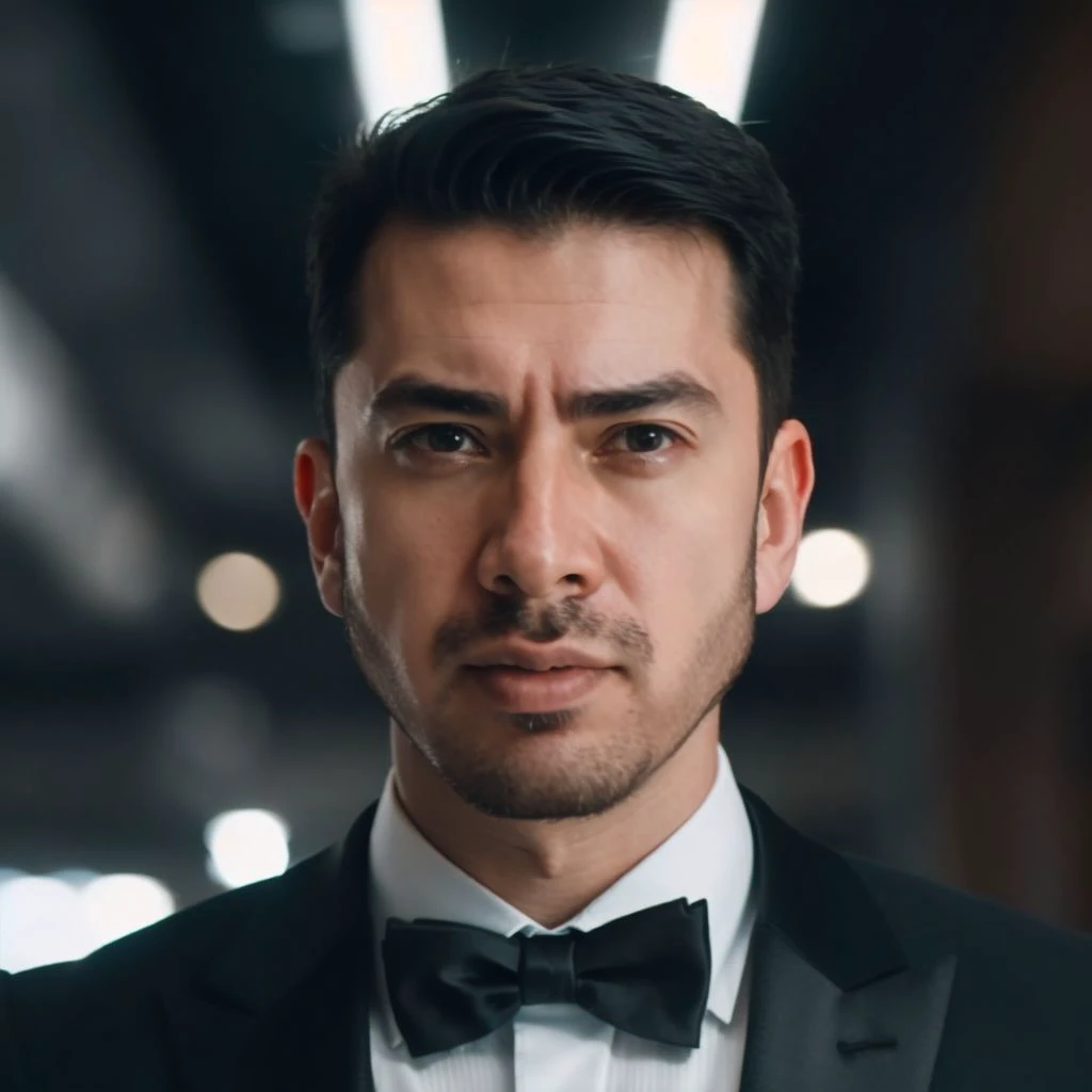 DLSR photo of juancarbo person using a tuxedo, face portrait, in blade runner, daylight, professional photography, high resolution, detailed photo, RAW, still film, f/16, uhd, hdr, 4k   <lora:juancarbo_64800:1>