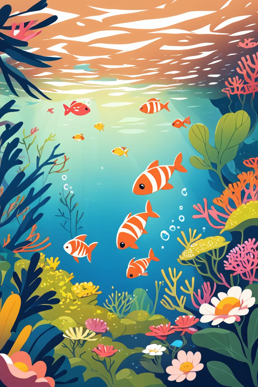 score_9, score_8_up, score_8, fish, plant, animal focus, flower, outdoors, no humans, animal, underwater, bubbles, coral reef, <lora:FlatAnimeP1:1.1>,