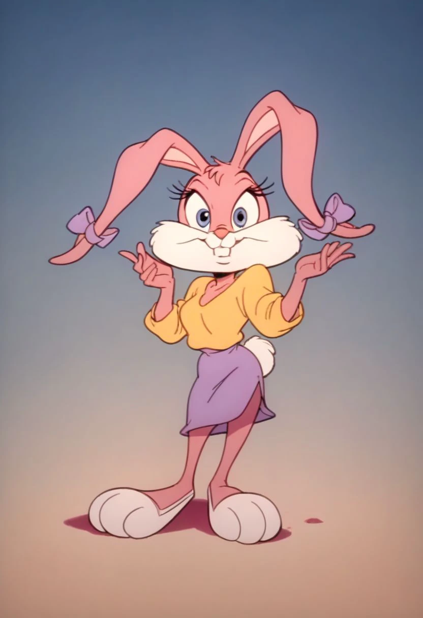 (source_furry, source_cartoon, score_9, score_8_up, score_7_up:1), tiny toon adventures, babs bunny, looking at viewer