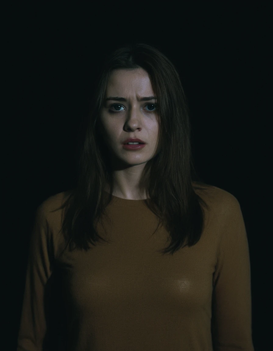 cinematic horror scene with a brown haired Woman from the "final destination", scary, dark mood, Fujifilm XT3, Canon R5, Fujicolor Fujichrome Velvia 100