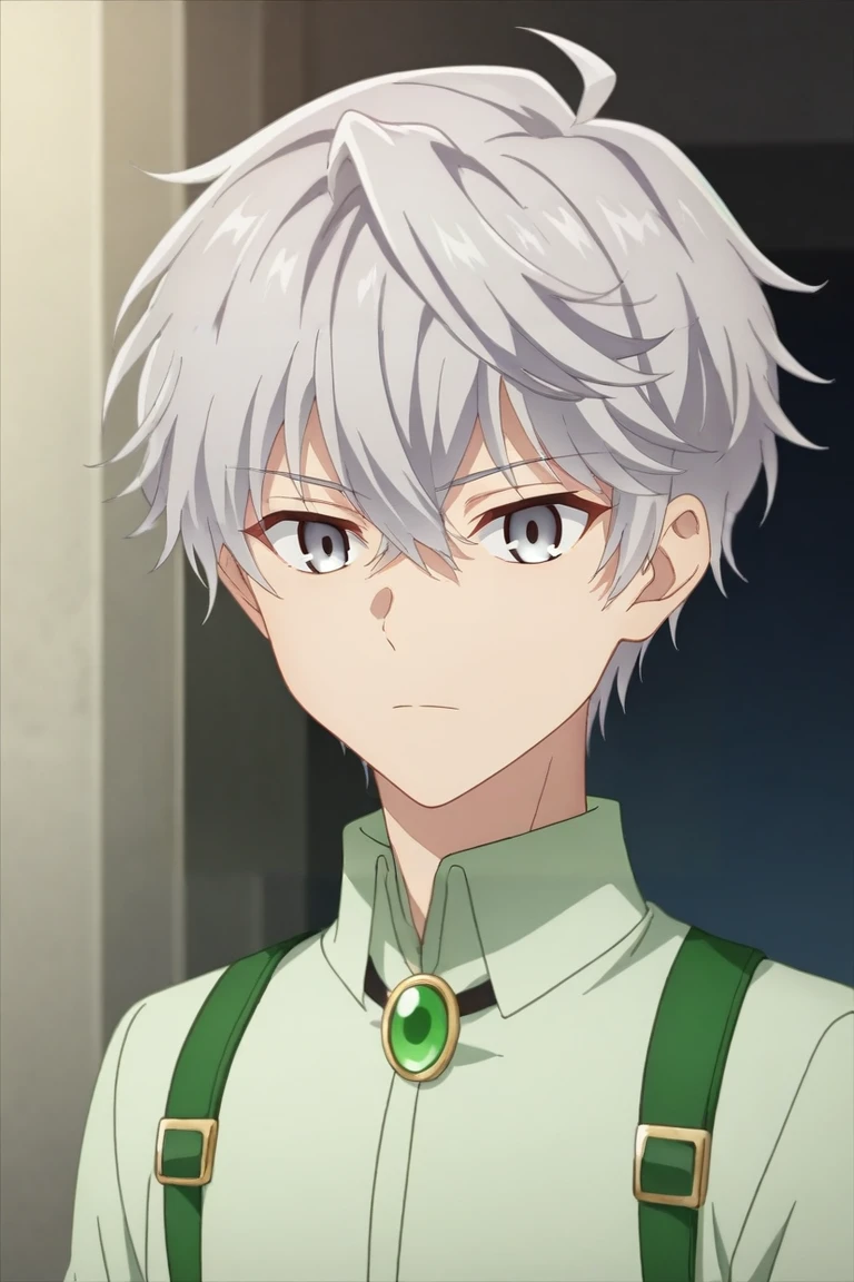 score_9, score_8_up, score_7_up, source_anime, rating_safe, intricate details, anime screencap, , , , depth of field, 1boy, solo, male focus, <lora:lugh_tuatha_de_pony:0.92>, lugh_tuatha_de, grey hair, grey eyes, short hair, hair between eyes, bangs, upper body, corridor, light, leaning on object, relaxed, leprechaun costume, <lora:sdxl_lightning_8step_lora:1>